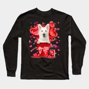 White German Shepherd In Red Pot Happy Valentine's Day Long Sleeve T-Shirt